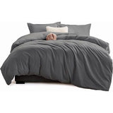 Beddengoed 220 x 240 cm, 3-delig, antraciet - dekbedovertrek 220 x 240 cm, met kussenslopen 40 x 75 cm, beddengoedsets 240 x 220 cm, van microvezel met ritssluiting, zacht en strijkvrij, grijs