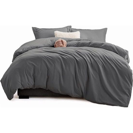 Beddengoed 220 x 240 cm, 3-delig, antraciet - dekbedovertrek 220 x 240 cm, met kussenslopen 40 x 75 cm, beddengoedsets 240 x 220 cm, van microvezel met ritssluiting, zacht en strijkvrij, grijs