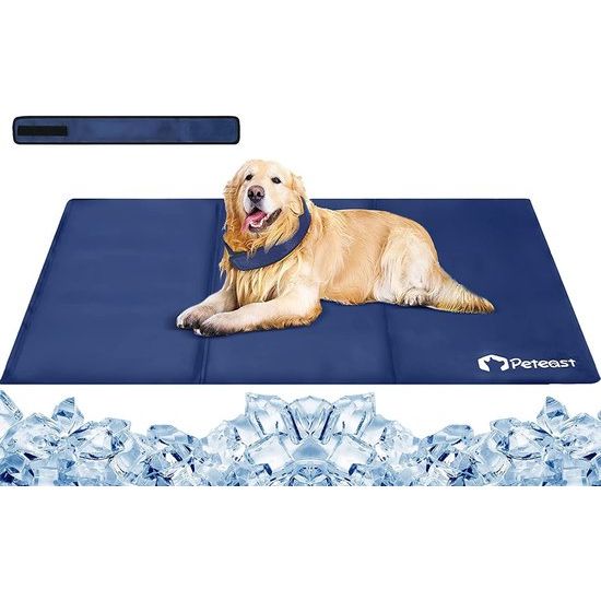 Koelmat voor honden en katten, 90 x 60 cm, koelmat voor huisdieren, met koelkraag, innoxious gel, zelfkoeldeken, comfortabel, waterdicht, verkoelende hondenmat