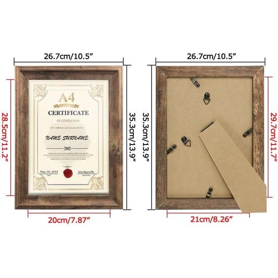 Rustieke fotolijst A4 (21 x 29,7 cm) set van 2, wand- en tafelfotolijst, bruin