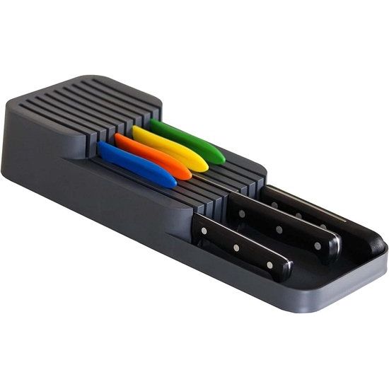 Messenorganizer voor 18 messen (antraciet), tweetraps, voor de keukenlade of vrijstaand, bestekbak, opbergsysteem keuken, lade-organizer, keuken, 39 x 14 cm