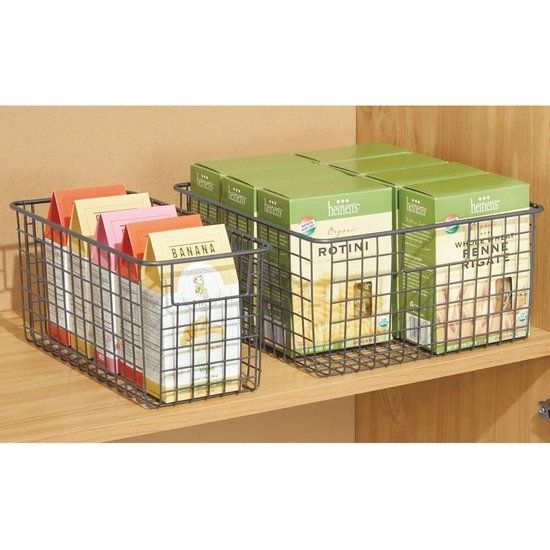 Multifunctionele mand van metaaldraad – flexibele opbergmand voor de keuken, voorraadkamer enz. – compacte en universele draadmand met handgrepen – grijs