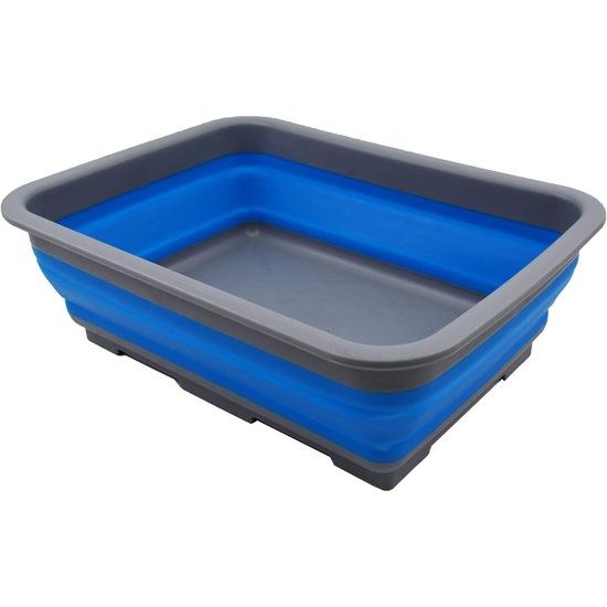 Foldable tub of 7 liters, foldable dishpan, portable sink, space-saving plastic sink (gray/blue, 1)
