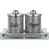 BTSKY Set van 3 zout- en peperstrooiers met dienblad - Glazen kristal crushed diamanten zout- en peperbus voorraadpot, kookkruiden pot, keukenaccessoires BTSKY Set van 3 zout- en peperstrooiers met dienblad - Glazen kristal crushed diamanten zout- en peperbus voorraadpot, kookkruiden pot, keukenaccessoires