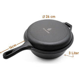 Gietijzeren pan 2-in-1 met pan als deksel om brood te bakken, 26 cm, 3 l grote braadpan, ingebrande broodbakvorm