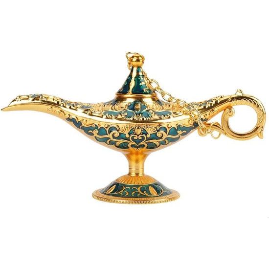 Aladdin Lamp, Metal Carved Hollow Legend Lamp Hollow Aladdin Magic Genie Light Desired Pot Decoration