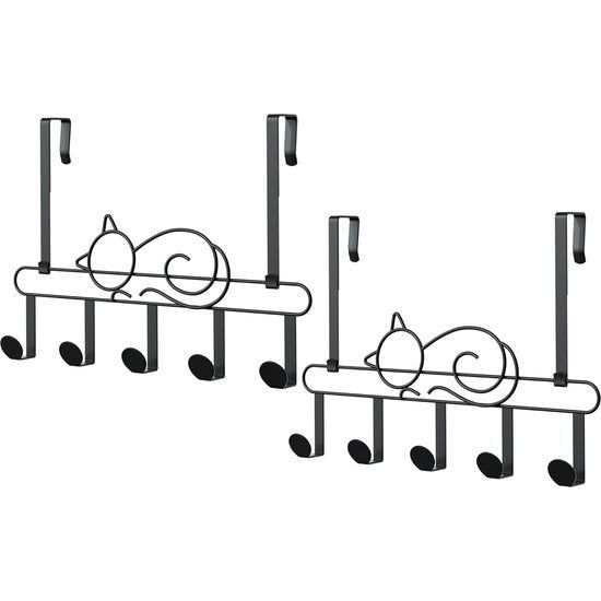 Door Hook for Hanging, Door Hook Rail Set of 2 Each with 5 Hooks Coat Hooks Jacket Holder Door Wall Coat Rack Black Interior Door Hanger for Bathroom, Wall, Kitchen