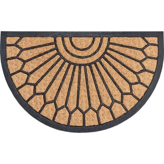 Kokos & Rubberen voetmat, halfrond voor binnen en buiten, vuilvangmat, naturel, kokosmat, outdoor ornamenten, weerbestendig en antislip, voor hal, terras, entree, 45 x 75 cm