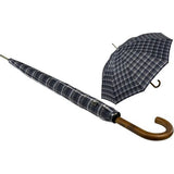 Men's Automatic Umbrella with Real Wood Round Hook Handle, Check Blue, Umbrella XXL automatic