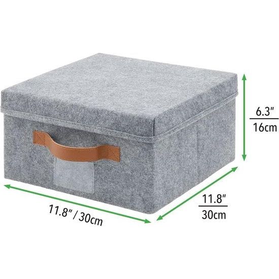 Set van 2 opbergdozen voor de kast, de slaapkamer enz. – grote opbergbox met deksel van kunstvezel – kastorganizer voor kleding en andere accessoires – grijs