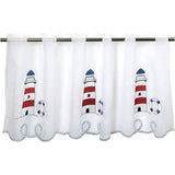 Netgordijn Vuurtoren voor keuken, badkamer en kinderkamer, wit gordijn met maritiem motief, 45 x 115 cm, modern en transparant bistrogordijn