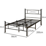 Metalen bed met lattenbodem, bedframe met hoofdeinde, eenpersoonsbed, gastenbed, eenpersoonsbedframe, 90 x 200 cm, zwart