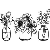 Set van 3 metalen bloemen wanddecoratie minimalistische vaas muurkunst zwarte tulp draadijzer decor bloemen wandsculptuur voor keuken badkamer woonkamer (5,6/6/9,9 inch)