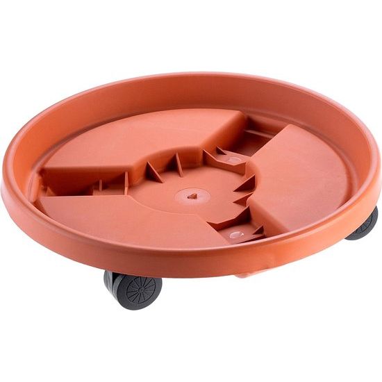 KADAX - Rolplantenstandaard, bloempotstandaard met wieltjes - plantenstandaard van kunststof, schotel voor het gemakkelijk transporteren van bloempotten - diameter 30,5 cm, Terracotta