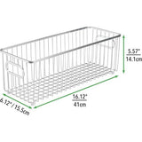 Set van 4 metalen keukenmanden - flexibele opbergmand voor de keuken, voorraadkamer, enz. - lange en universele draadmand met handgrepen - zilverkleurig.