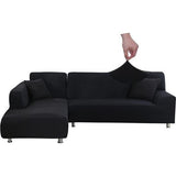 Bankhoes, elastisch, spandex, stretch, bankovertrek voor L-vorm, universeel, wasbaar, antislip, 2-zits + 3-zits, zwart