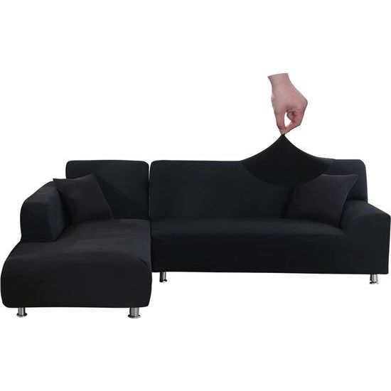 Bankhoes, elastisch, spandex, stretch, bankovertrek voor L-vorm, universeel, wasbaar, antislip, 2-zits + 3-zits, zwart