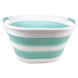 Wasmand van kunststof, inklapbaar, 23 l, ovale kuip/mand, opvouwbare opbergcontainer/organizer, draagbare wasmand, ruimtebesparende wasmand (1, wit/zeegroen)