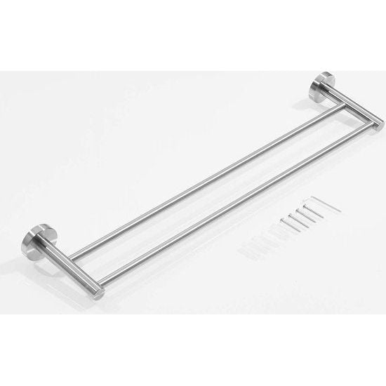 Badkamerhanddoekhouder, 40 cm, dubbele arm, geborsteld nikkel, handdoekring, roestvrij staal, voor wandbevestiging