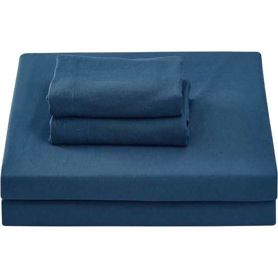 100% katoenen eenpersoonslakenset, eenpersoons hoeslaken 180 x 200 cm, bovenlaken 250 x 280 cm, 2 kussenslopen 50 x 80 cm - marineblauw