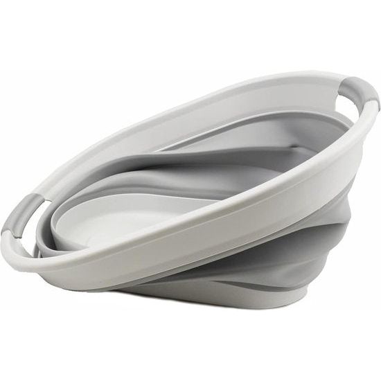 Ovale opvouwbare wasmand van kunststof, opvouwbare pop-up opbergbak/organizer, draagbare wasmand, ruimtebespare wasmand (1, wit/grijs)