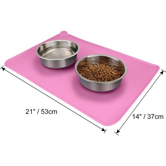 Silicone voederbak onderlegger, anti-slip etensbak-mat voor hond en kat, waterdicht, 47 x 30 cm, roze