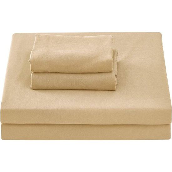 100% katoenen eenpersoonslakenset, eenpersoonshoeslaken 180 x 200 cm, bovenlaken 250 x 280 cm, 2 kussenslopen 50 x 80 cm, beige