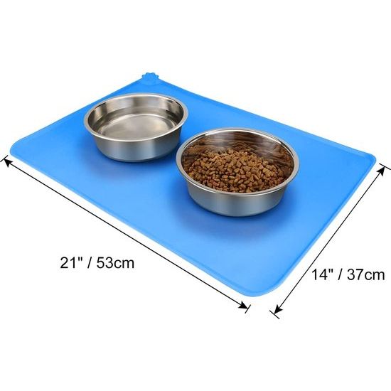 Katten Siliconen Voermat, Antislip Hondenvoer Mat, Waterdicht Huisdieren Dierenvoermat voor Voedsel en Waterkommen, 53 x 37 cm, Blauw