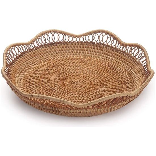 Rotan fruitmand, fruitschaal, natuurlijk geweven broodmand, broodschaal, rond, voor het serveren van gerechten, crackers, gebak, snacks (30 cm D x 9 cm H)