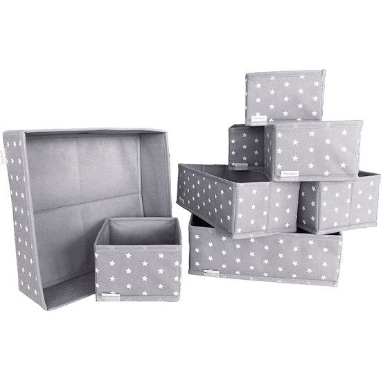 De Huus opvouwbare opbergdoos stof 8-pack in verschillende maten, opberglade, kledingkast, slaapkamer, badkamer, kantoor, kast, opbergdozen, sterren