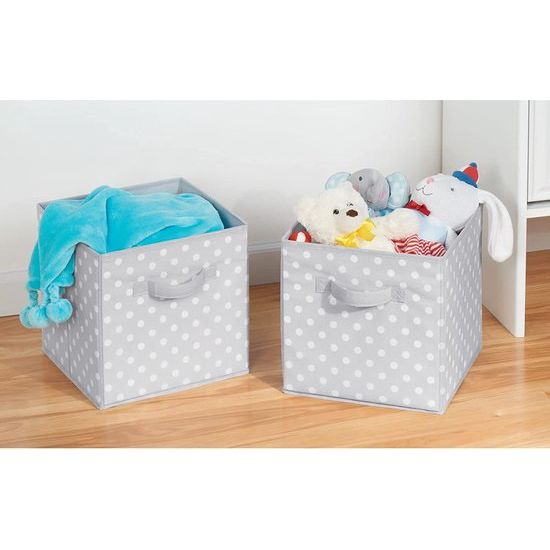 Set van 2 opbergdozen (klein) – gestippelde dozen voor het opbergen van orde in de slaapkamer, kledingkast, hal enz. – kleine stoffen box voor speelgoed, accessoires enz. – grijs/wit