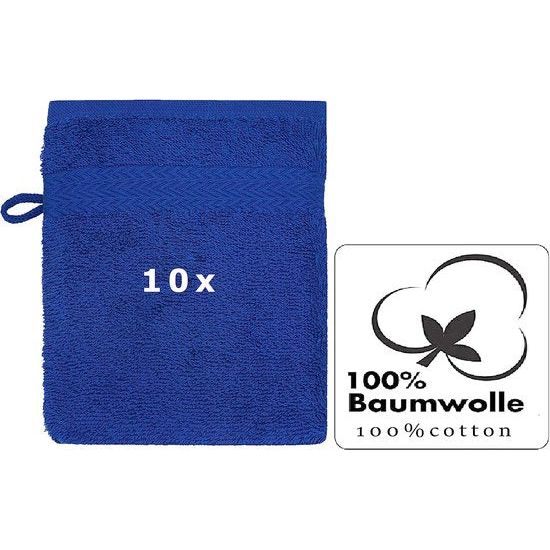 Premium washandschoen 10-delig - badstof washandje gezicht reinigen - van 100% katoen - babywashandje - koningsblauw