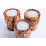 Olijfhouten theelichthouders | set van 3 | kandelaars voor woonkamer, badkamer, tafel | woondecoratie | romantische decoratie | kerstdecoratie | ronde vorm