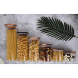 Glazen pot met houten deksel, luchtdicht borosilicaatglas, voorraadpotten, keukenvoorraaddoos, bewaarpot voor spaghetti, muesli, meel, koffiethee, bewaardoos, 1150 ml, 2 stuks