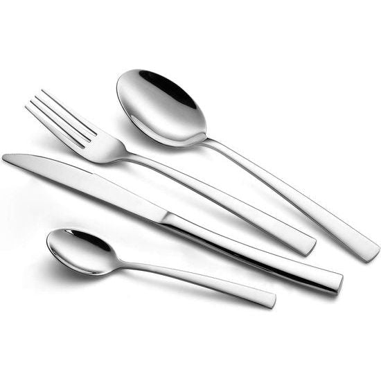 Bestekset, 24-delig, roestvrij staal, zilverkleurig, inclusief messen, vorken, lepels en thee-/koffielepeltjes, voor 6 personen, hoogglanzend gepolijst, vaatwasmachinebestendig