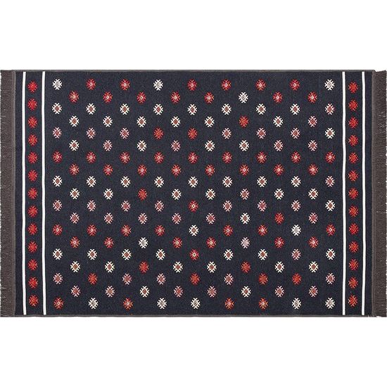 Vloerkleed Oosterse Turkse Kilim Gangloper van gerecycled katoen Wasbaar Tapijt Runner Halloper (zwart, 80 x 150 cm)