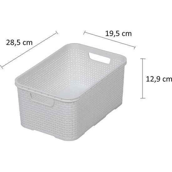 Opbergmand in Rotan Design 3 Stuks - Maat S (28,5 x 19,5 x 12,9 cm) - Mand 7 Liter - BPA-Vrije Organizer Bakjes - Organizers - Ook als Opbergmand Kinderkamer Speelgoed - Mandje - Mandjes Opbergen - Wit