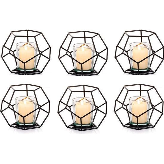 Kaarsenhouder Kaarsenhouder Kaarsenhouderset Metaal 6-delig Ijzer Decoratieve lantaarn Kaarsenhouder voor stompkaarsen Zwart Moderne kaarsenstandaard Tafeldecoratie voor bruiloft Woonkamer
