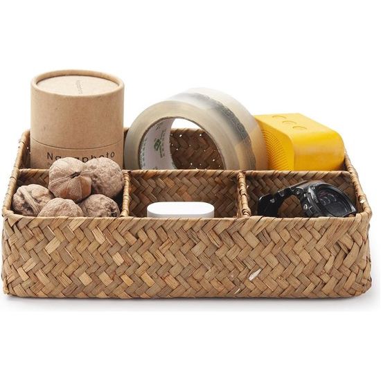 Rotan theezakjeshouder, theezakjesbakken, koffietas/suikerzakorganisator, zeegrasopslagmand, verdeelde mand voor plank/aanrecht