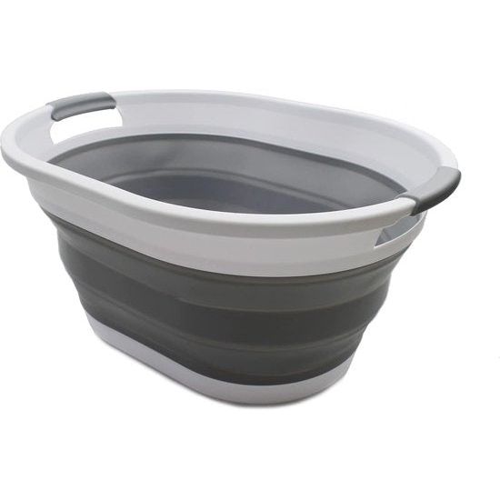 Opvouwbare kunststof wasmand, 32 liter, opvouwbare pop-up opbergbak/organizer, versleepbare wasmand, ruimtebesparende wasmand, waterinhoud: 24 l, wit/grijs