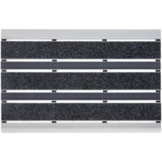 Aluminium deurmat (39x60cm) • Voetmat buiten • Schoonloopmat • Voetschraper met naaldvilt inzetstukken voor buiten • Vloermat • Kleur: grijs (vilt/rubber)