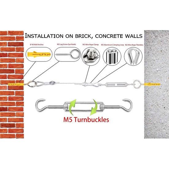 95 stuks staalkabel, RVS staalkabel met ogenhaken, PVC gecoat RVS kabel, staalkabel 2 mm, 304 RVS kabel, tuinkabels (30 m).