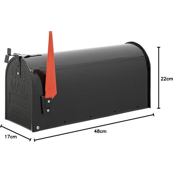 brievenbus van verzinkt staal, klassieker met rode vlag, brievenbus voor buiten, maat L (tijdschriften C4-enveloppen) zwart
