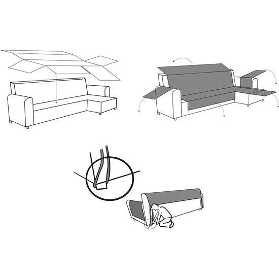 Chaise Longue bankovertrek, bescherming voor rechtsarm gewatteerde banken - bankhoes L-vorm - grootte -240 cm. Kleur beige (vooraanzicht)