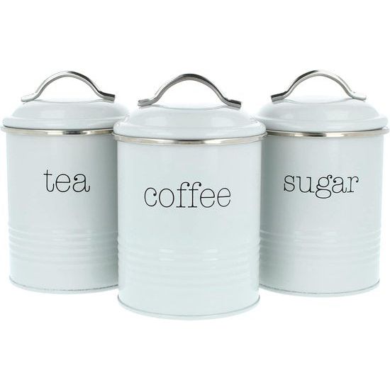 Set van 3 voorraaddozen in vintage design, ronde koffieblik van metaal met aromasluiting, nostalgische koffie, suiker en theeblik (03 stuks - 1000 ml, grijs)