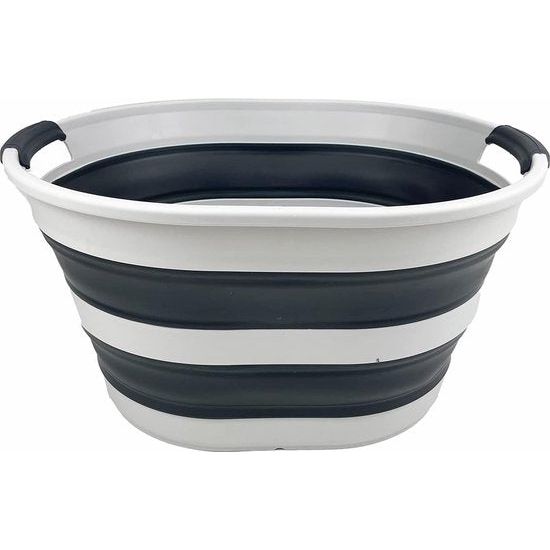 Wasmand van kunststof, inklapbaar, 23 l, ovale kuip/mand, opvouwbare opbergcontainer/organizer, draagbare wasmand, ruimtebesparende wasmand (1, grijs/leigrijs)