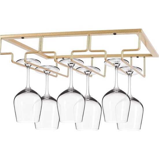 Wijnfleshouder Tafelblad Hanger Metalen Organizer voor Bar Keuken 3 Tier Glaswerk Rek Onder Kast Roestvrijstalen Hanger Opbergrek Zwart (Goud)