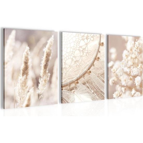 Klaar om op te hangen - wandafbeeldingen set in boho stijl - beige afbeelding XXL voor de woonkamer N008735a, 30x40 cm - 3 afbeeldingen.