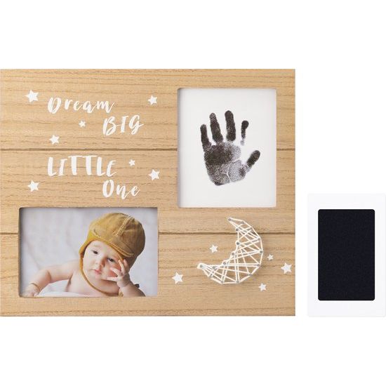 Navaris baby aandenken frame kit - Fotolijst met inktkussen voor handafdruk en voetafdruk - Houten frame voor baby handafdruk, voetafdruk en foto