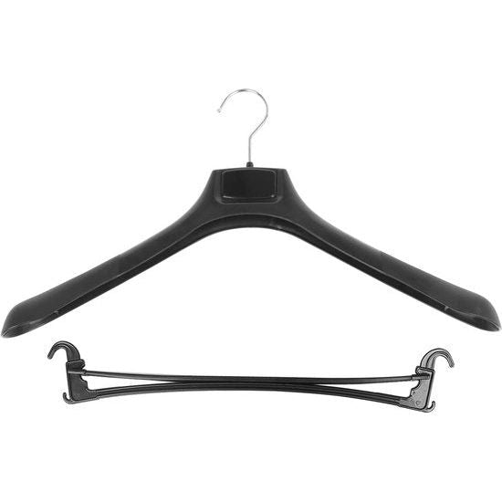 Brede zwarte plastic kleerhangers voor colberts en broeken - Set van 5
